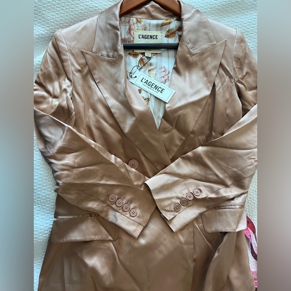 L'AGENCE 100% Silk Double-Breasted Blazer Jacket 2 - Picture 5 of 16